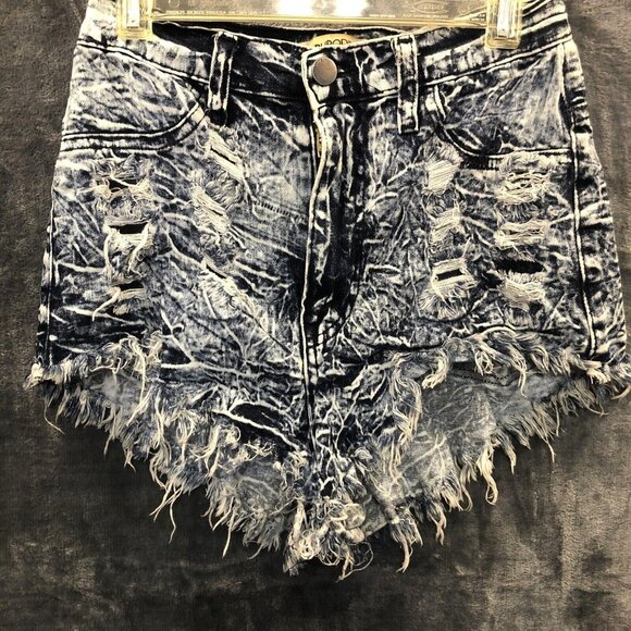 Aphrodite Distressed Stretch Denim Shorts Blue Acid Wash Made In USA Size S - Picture 1 of 10